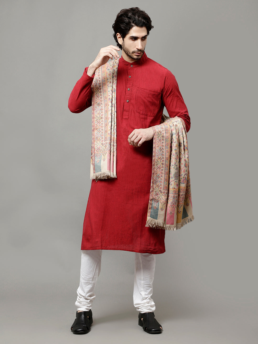 Men's Kalamkari Design Woven Acro Wool Blend Gents Shawl
