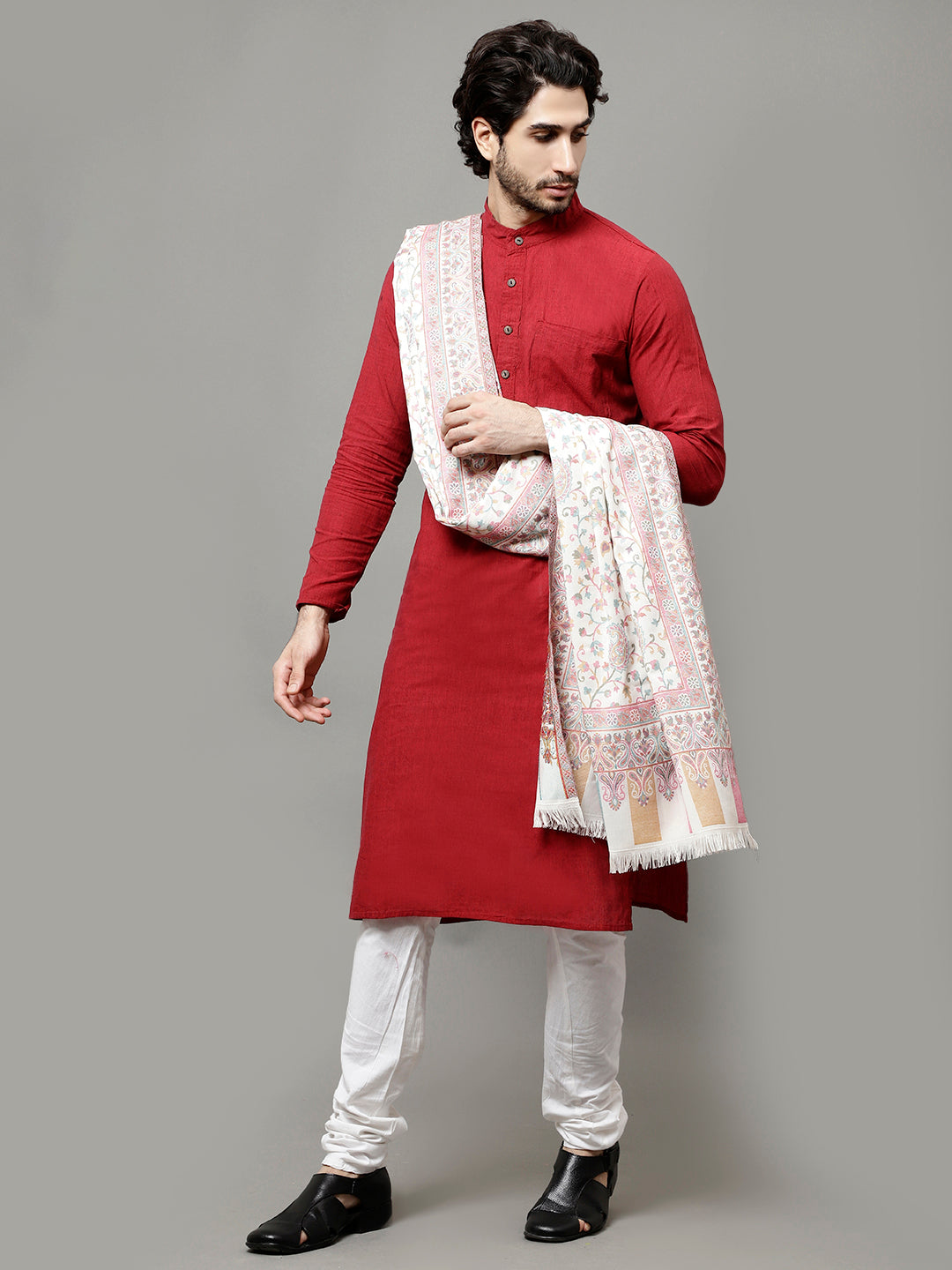 Men's Kalamkari Design Woven Acro Wool Blend Gents Shawl
