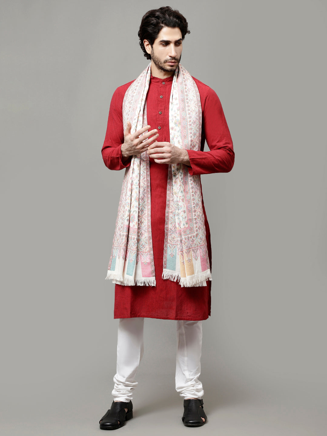 Men's Kalamkari Design Woven Acro Wool Blend Gents Shawl