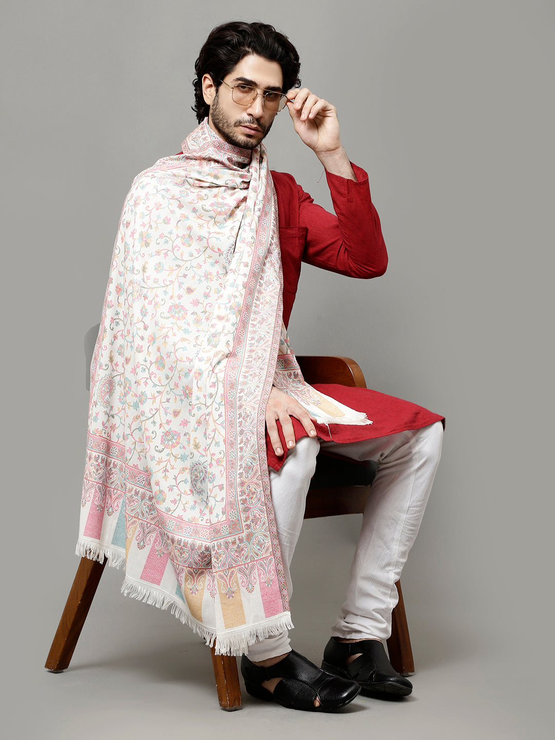 Men's Kalamkari Design Woven Acro Wool Blend Gents Shawl
