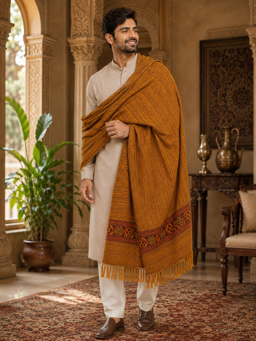 Men's Kullu Border Woven Cashmilon Shawl