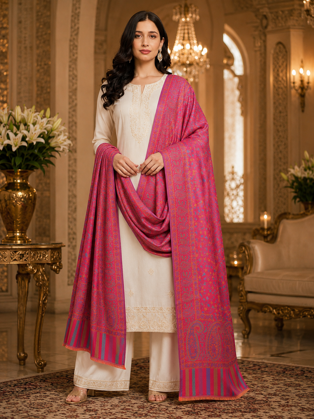 Weavers Villa Women’s Wool Blend Shawl – Lightweight, Warm & Stylish, 100 × 200 CM