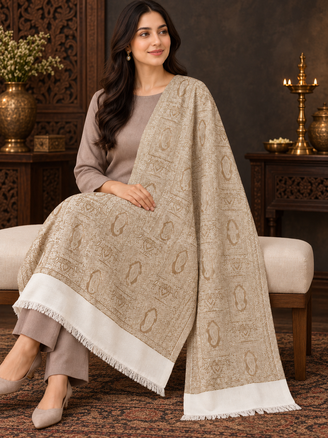 Weavers Villa Women Paisley Woven Stole Soft & Cozy, Lightweight Warmth, Versatile Festive Styling, Reversible Shawl, Viscose Shawl