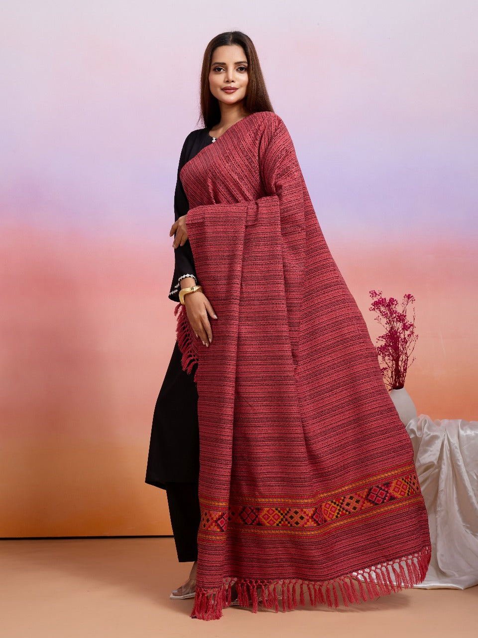 Weavers Villa Women's Kullu Design Woven Shawl
