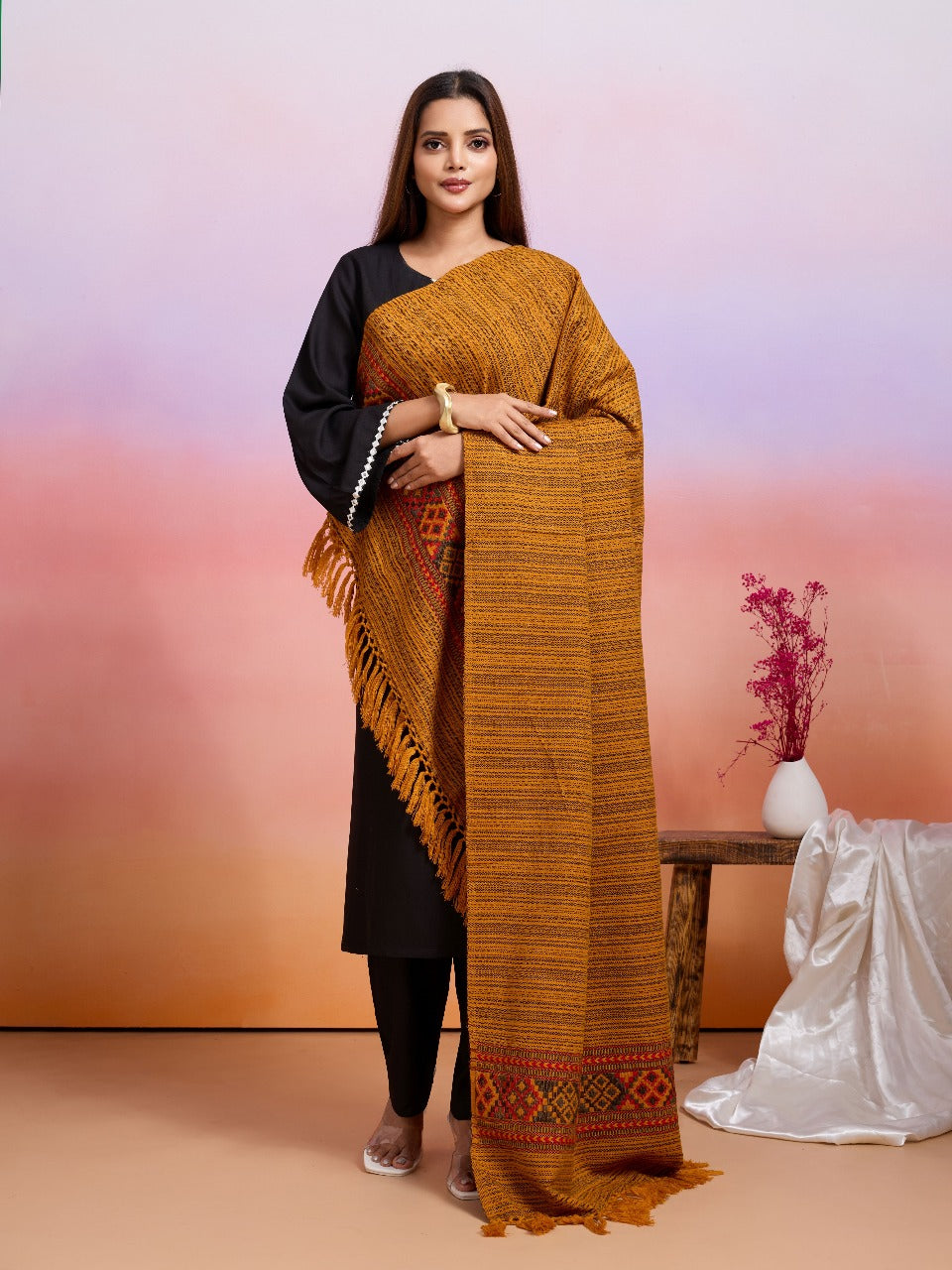 Weavers Villa Women's Kullu Design Woven Shawl