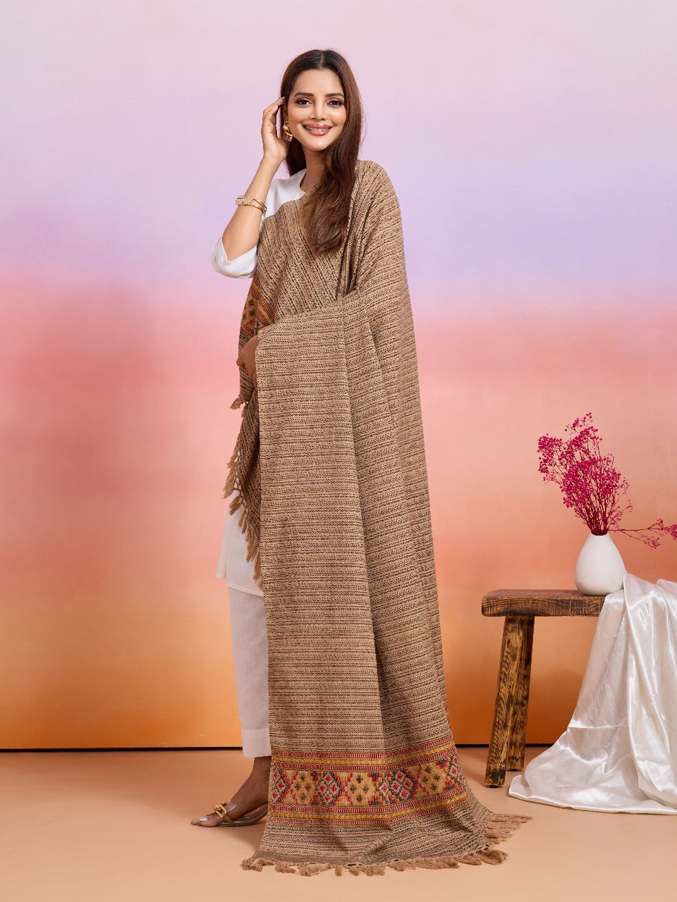 Weavers Villa Women's Kullu Design Woven Shawl
