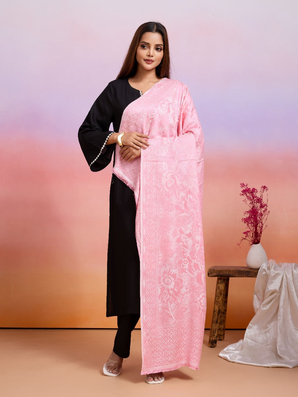 Weavers Villa Women's Heritage Viscose Stole – Soft Lightweight Floral Jaal Design Stole Shawl Wrap Dupatta Scarf for All Seasons, Sun Protection for girls, 70cm x 200cm