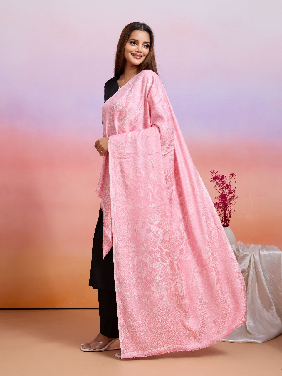 Weavers Villa Women's Heritage Viscose Stole – Soft Lightweight Floral Jaal Design Stole Shawl Wrap Dupatta Scarf for All Seasons, Sun Protection for girls, 70cm x 200cm