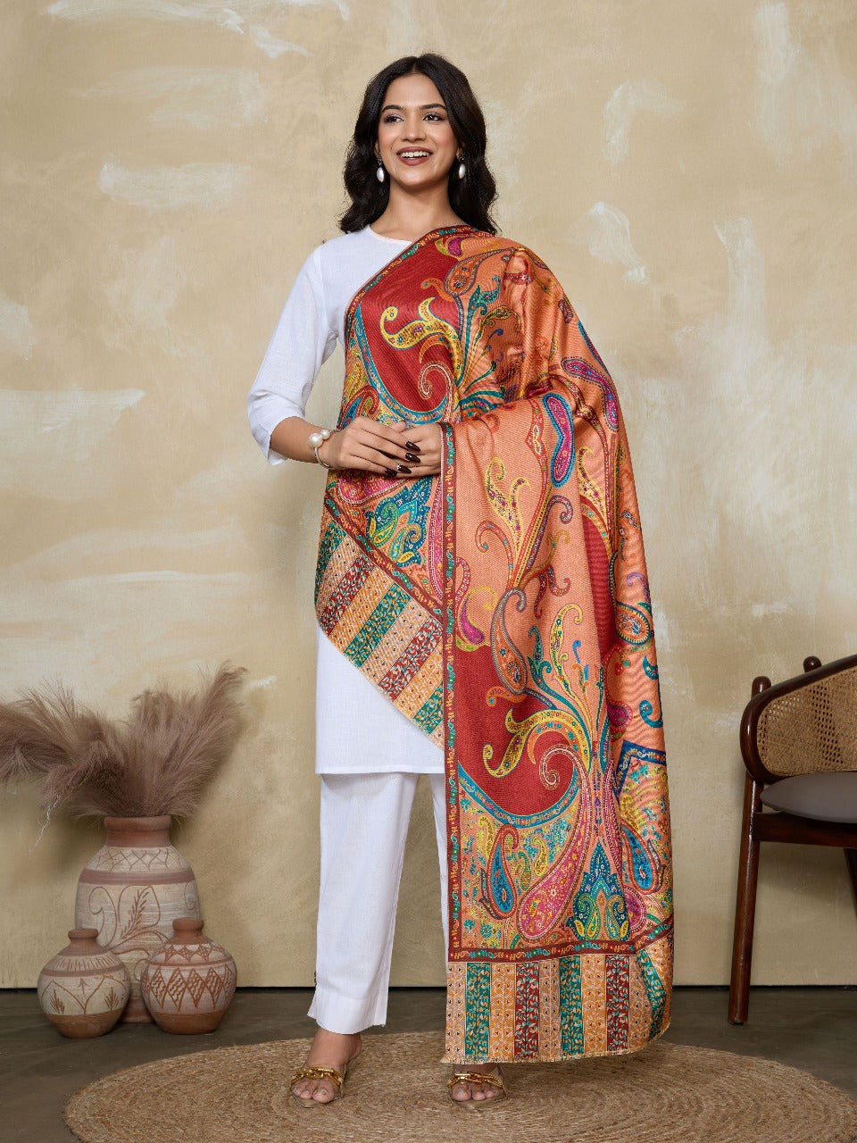 Weavers Villa Women's Digital Print Shawl | Soft Warm Acro Wool Wrap | Ethnic & Modern Printed, Scarf or Stole for Casual & Formal Wear | Winter Shawls for Ladies