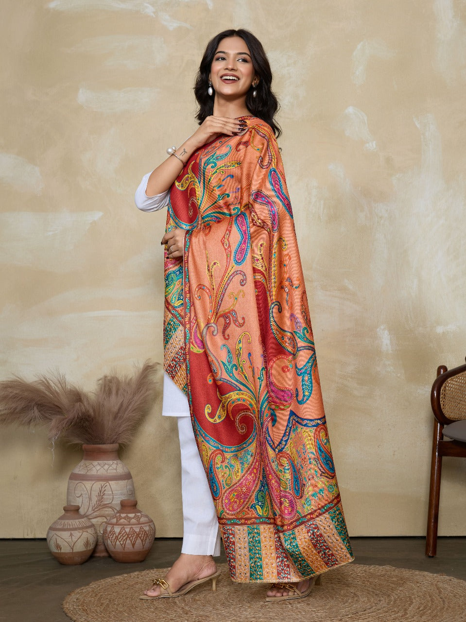 Weavers Villa Women's Digital Print Shawl | Soft Warm Acro Wool Wrap | Ethnic & Modern Printed, Scarf or Stole for Casual & Formal Wear | Winter Shawls for Ladies