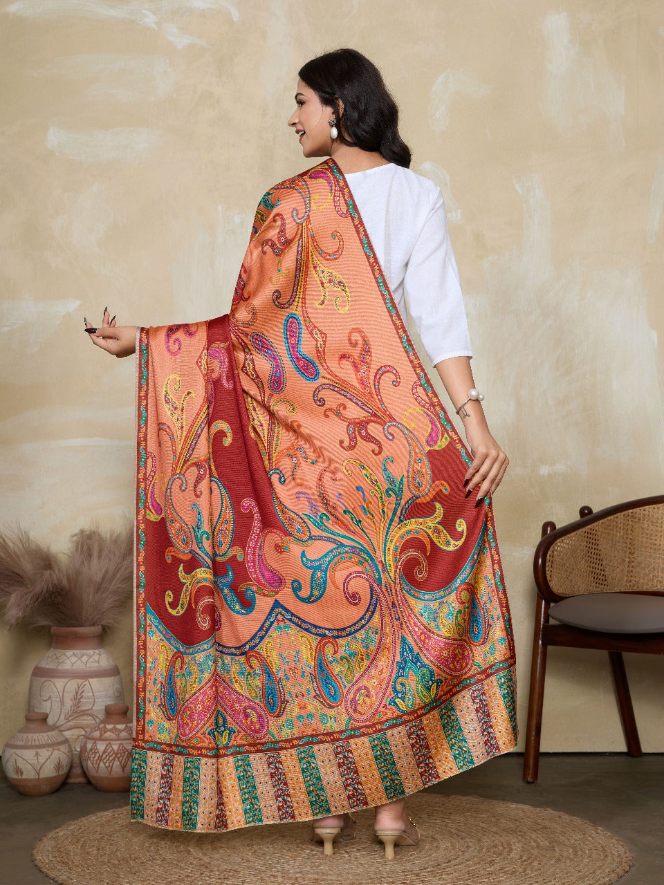 Weavers Villa Women's Digital Print Shawl | Soft Warm Acro Wool Wrap | Ethnic & Modern Printed, Scarf or Stole for Casual & Formal Wear | Winter Shawls for Ladies