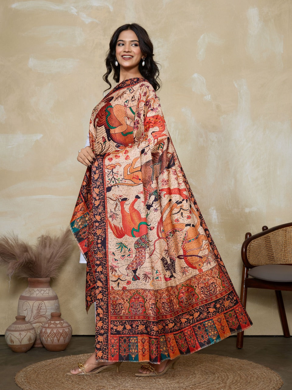 Weavers Villa Women's Digital Print Shawl | Soft Warm Acro Wool Wrap | Ethnic & Modern Printed, Scarf or Stole for Casual & Formal Wear | Winter Shawls for Ladies