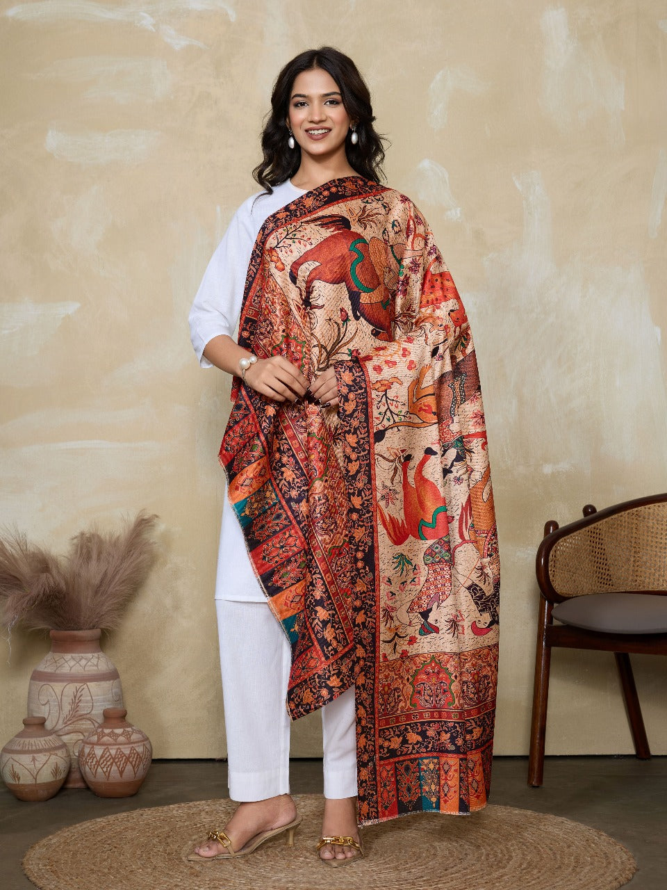 Weavers Villa Women's Digital Print Shawl | Soft Warm Acro Wool Wrap | Ethnic & Modern Printed, Scarf or Stole for Casual & Formal Wear | Winter Shawls for Ladies