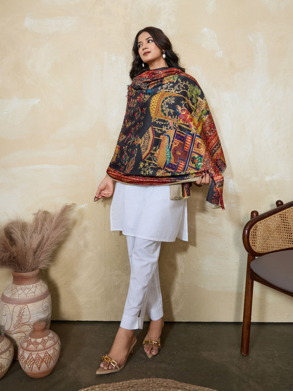 Weavers Villa Women's Digital Print Shawl | Soft Warm Acro Wool Wrap | Ethnic & Modern Printed, Scarf or Stole for Casual & Formal Wear | Winter Shawls for Ladies