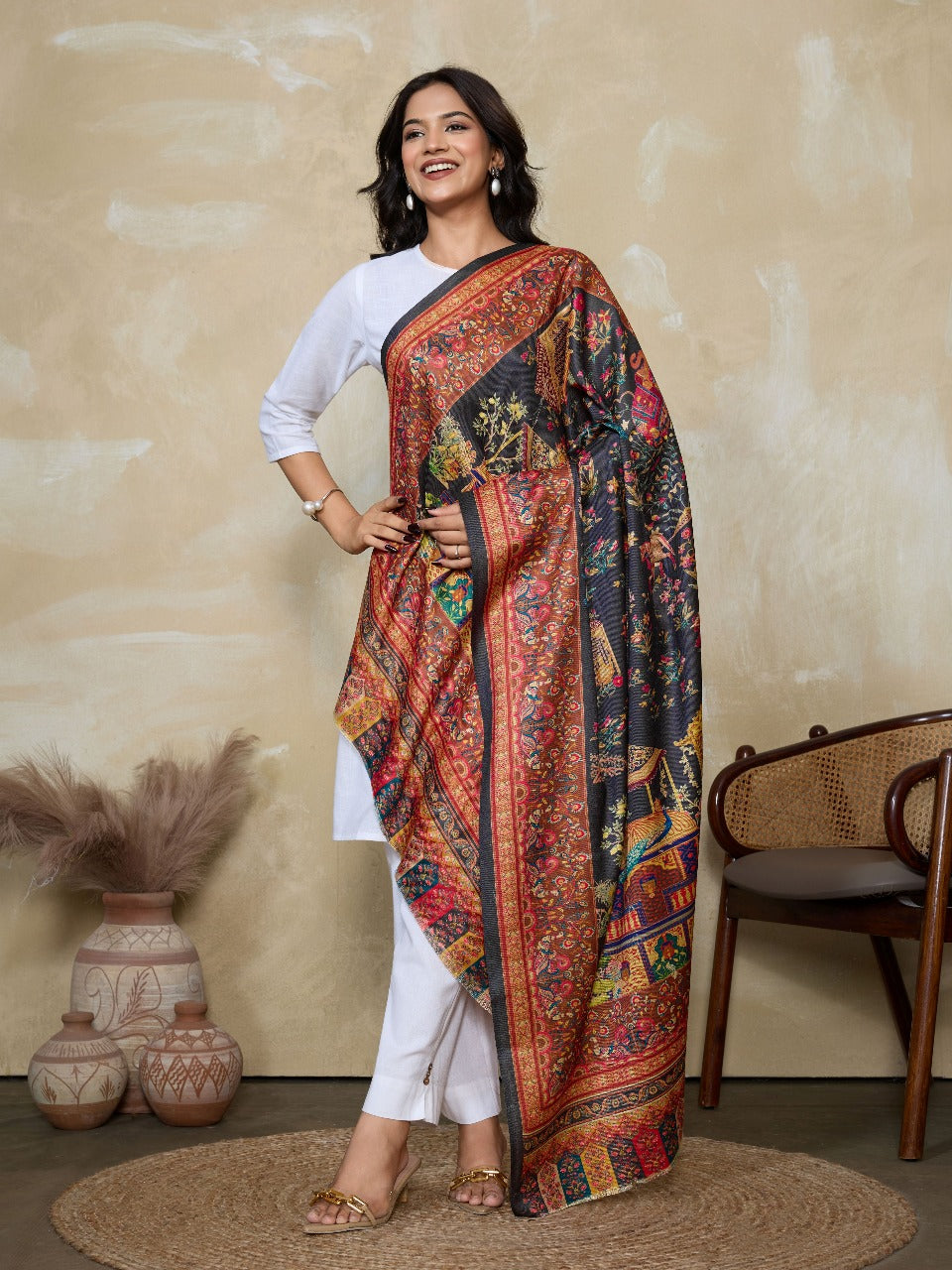 Weavers Villa Women's Digital Print Shawl | Soft Warm Acro Wool Wrap | Ethnic & Modern Printed, Scarf or Stole for Casual & Formal Wear | Winter Shawls for Ladies