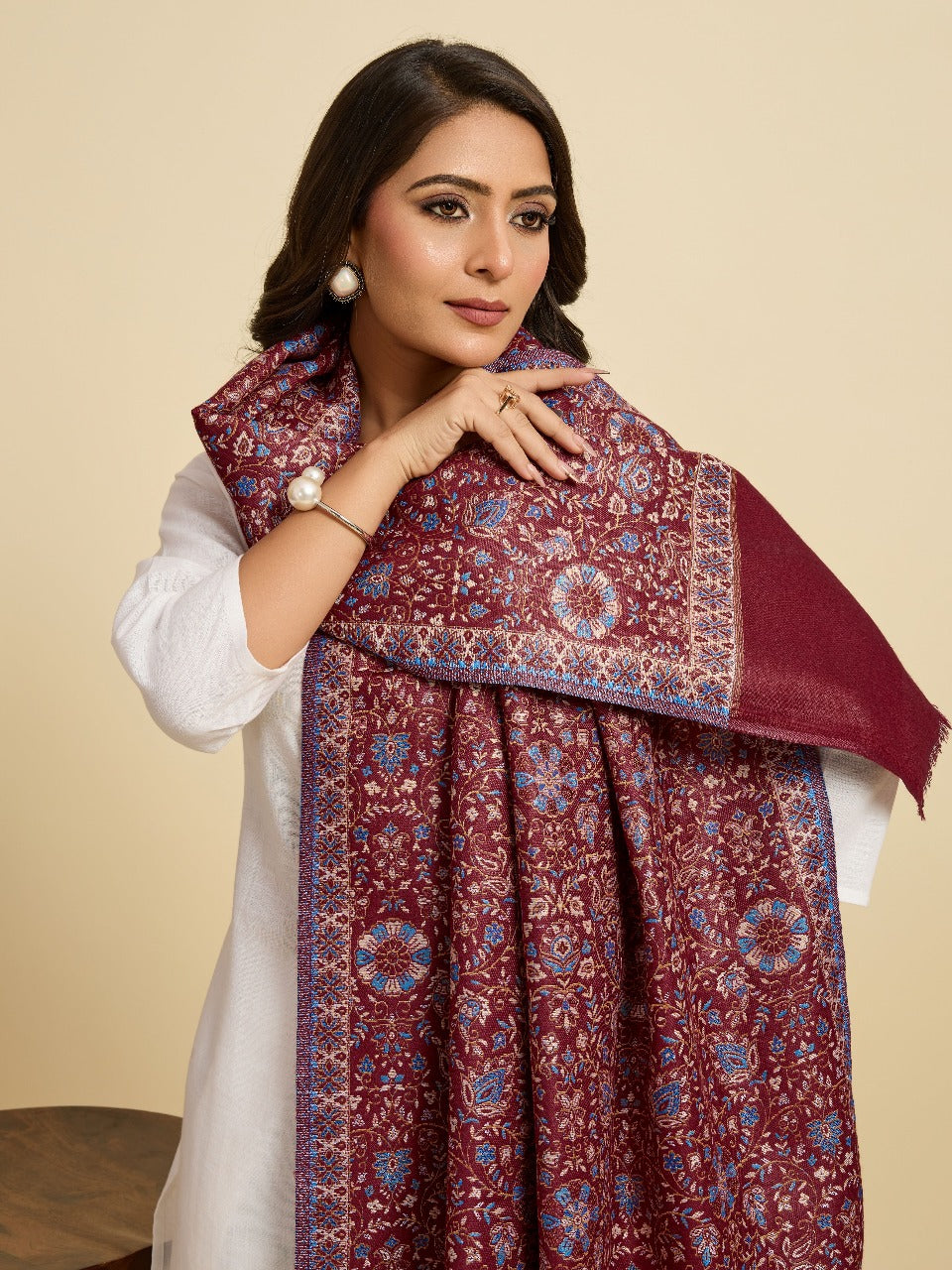 Weavers Villa Women’s Wool Blend Shawl – Lightweight, Warm & Stylish, 100 × 200 CM