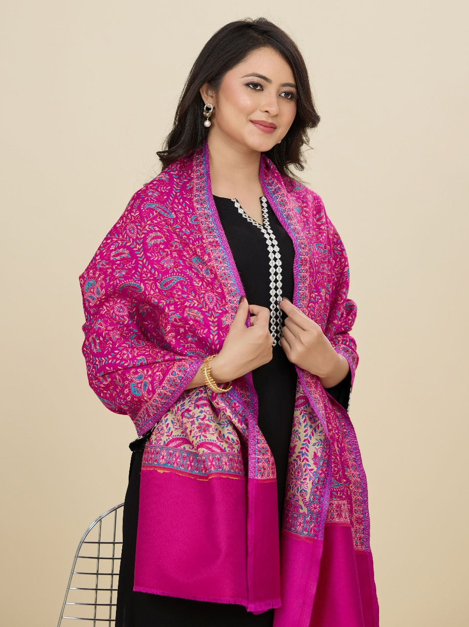 Weavers Villa Women’s Wool Blend Shawl – Lightweight, Warm & Stylish, 100 × 200 CM