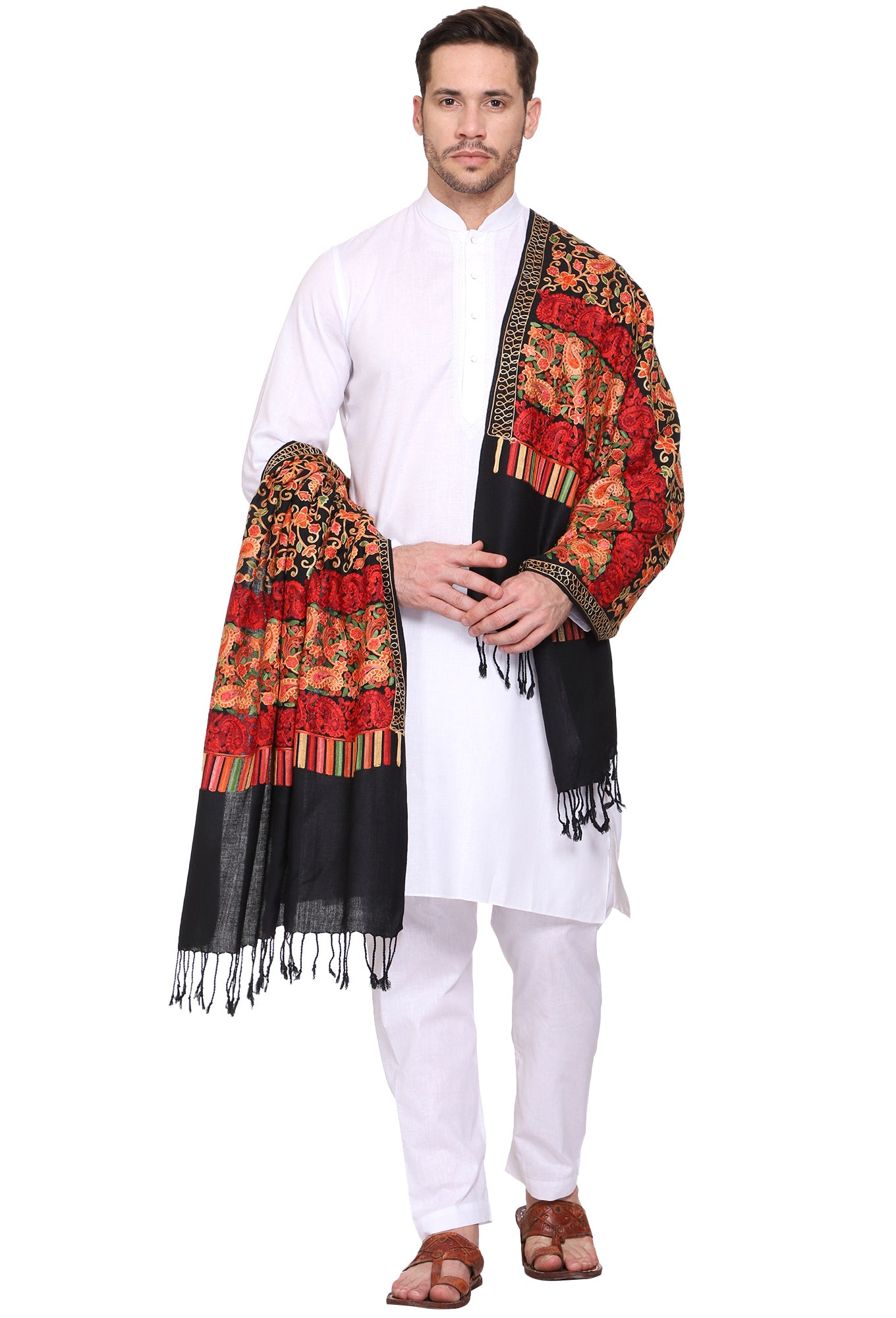 Men's Floral Embroided Cashmilon Shawl