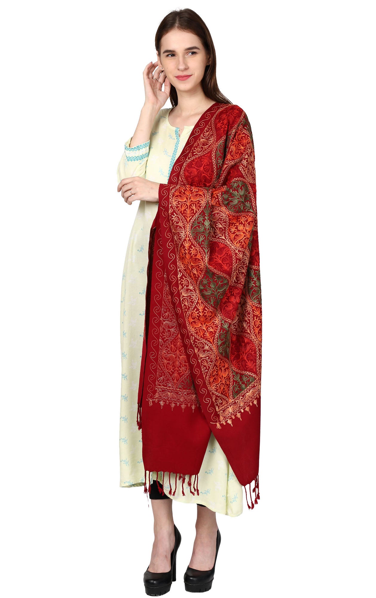 Women's Wool Blend Full Embroidery Matka Shawl