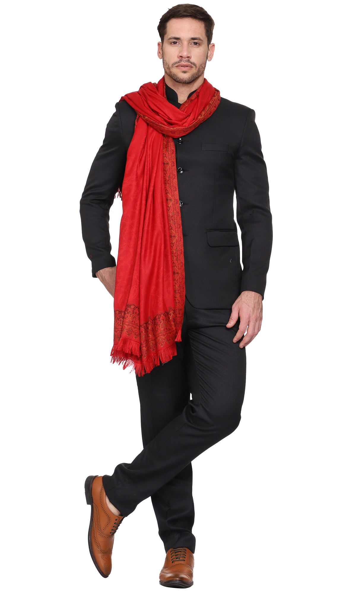 Men's Plain Poly Wool Blend Shawl
