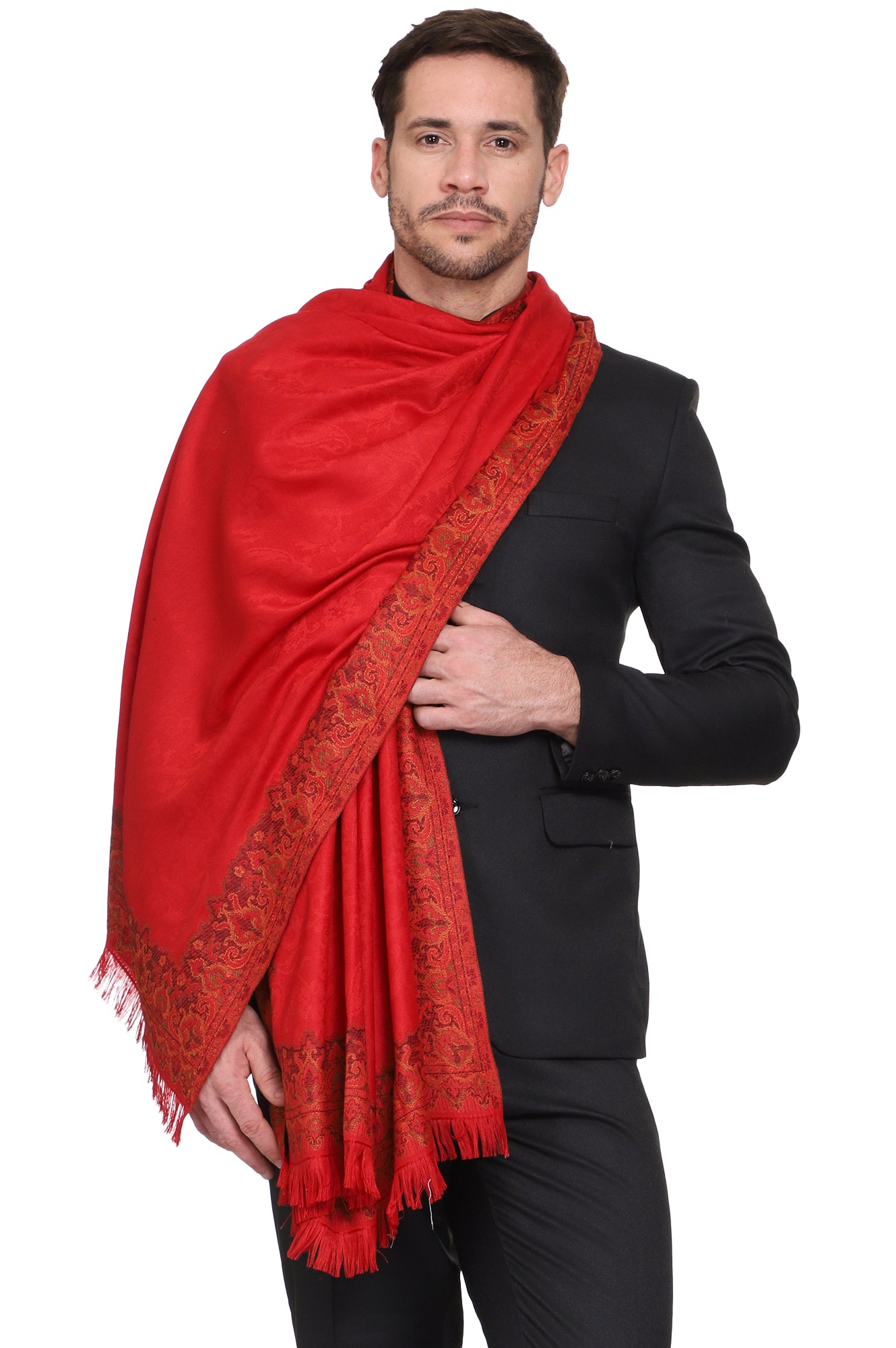 Men's Plain Poly Wool Blend Shawl