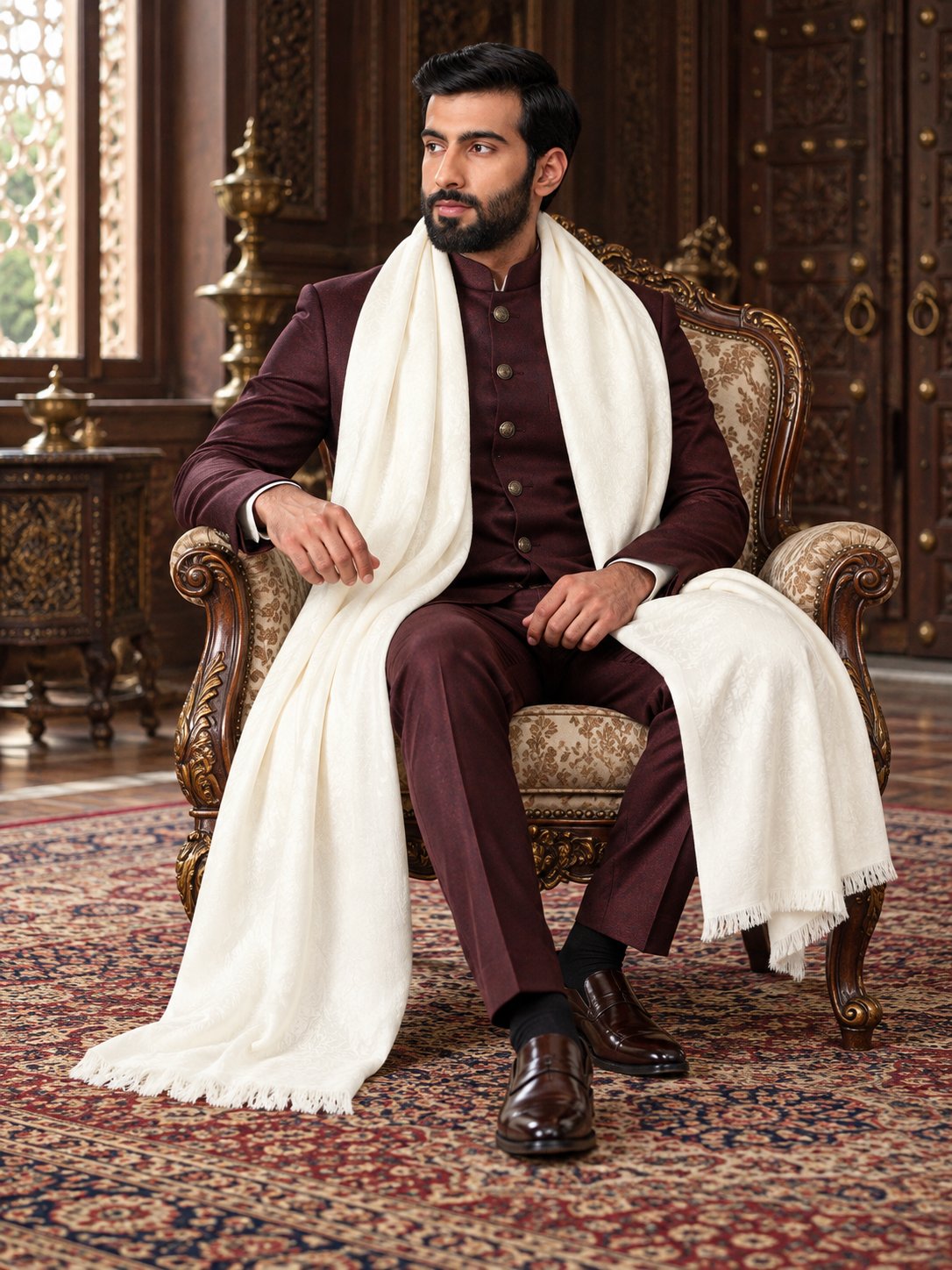 Men's Plain Self Design Shawl