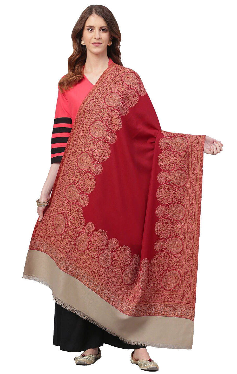 Weavers Villa Women's Acro Wool Blend Woven Kashmiri Shawls