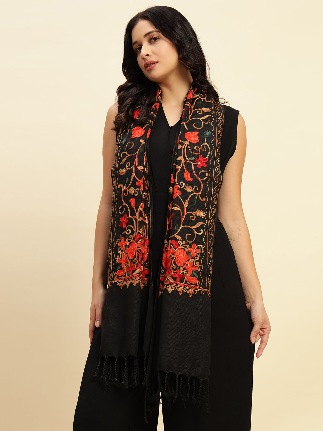 Weavers Villa Designer Acrylic Kashmiri Shawl Embroidery Stole, 70cm x 200cm