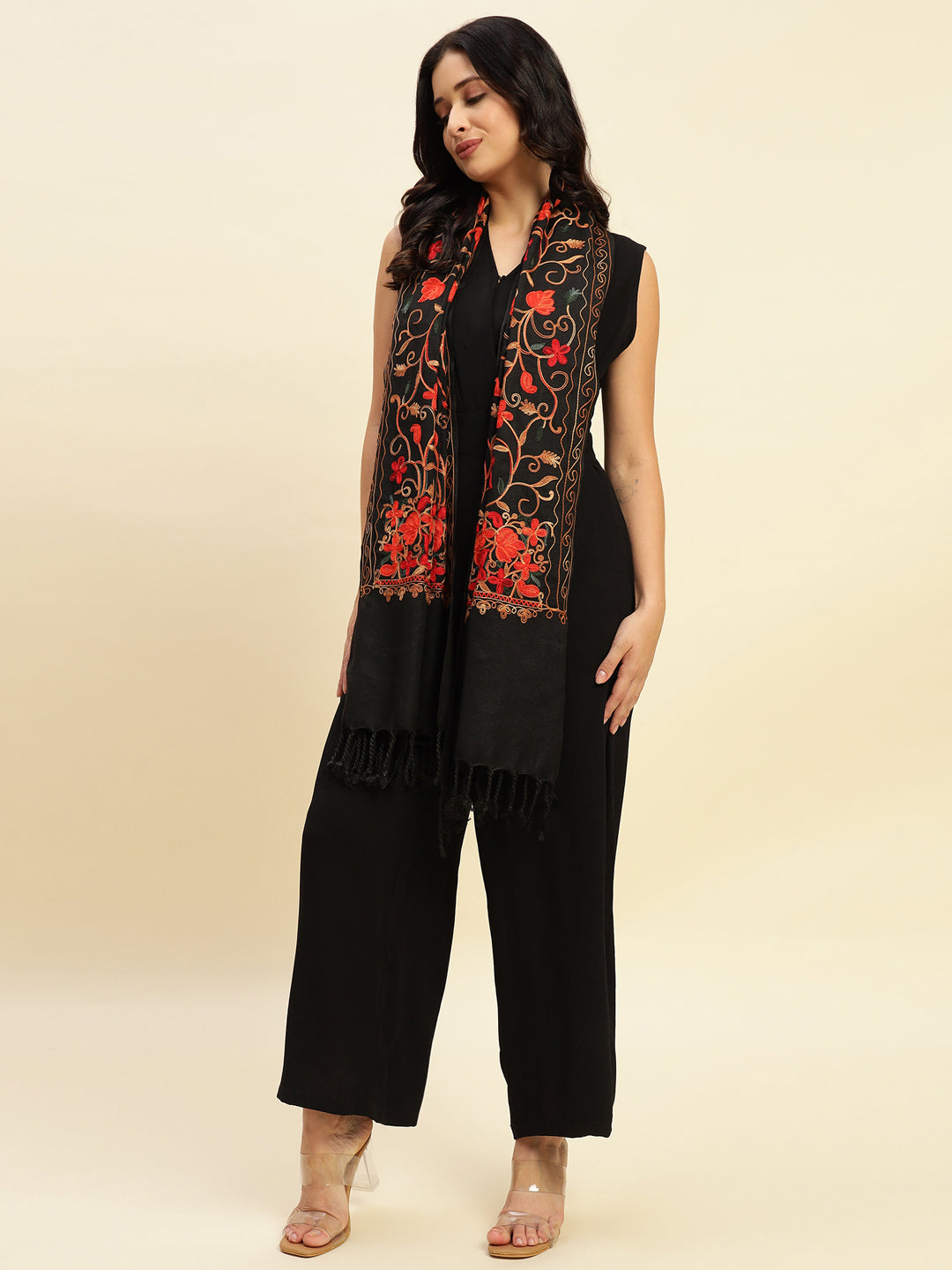 Weavers Villa Designer Acrylic Kashmiri Shawl Embroidery Stole, 70cm x 200cm
