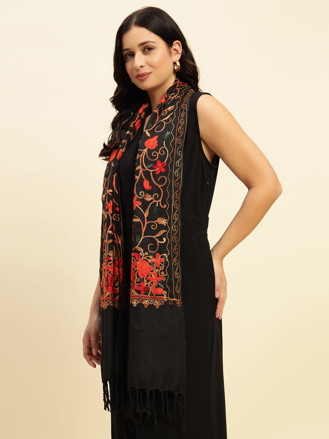 Weavers Villa Designer Acrylic Kashmiri Shawl Embroidery Stole, 70cm x 200cm