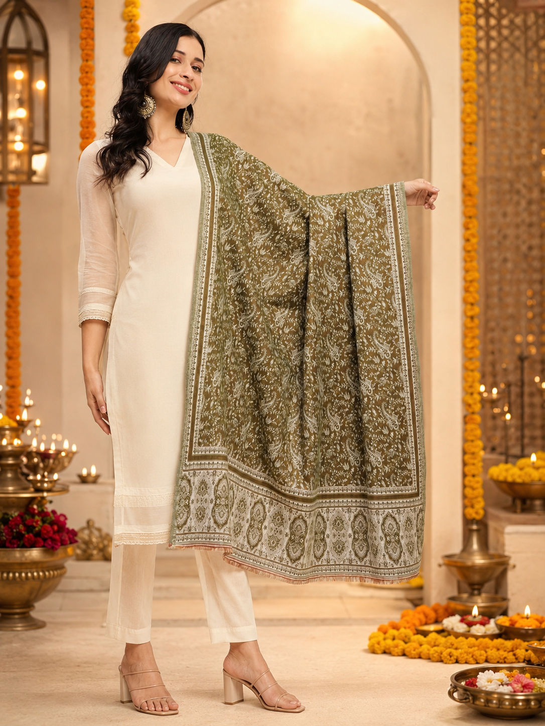 Weavers Villa Green Elegant Paisley Shawl | Soft & Stylish Wrap with Premium Gift Box Packaging