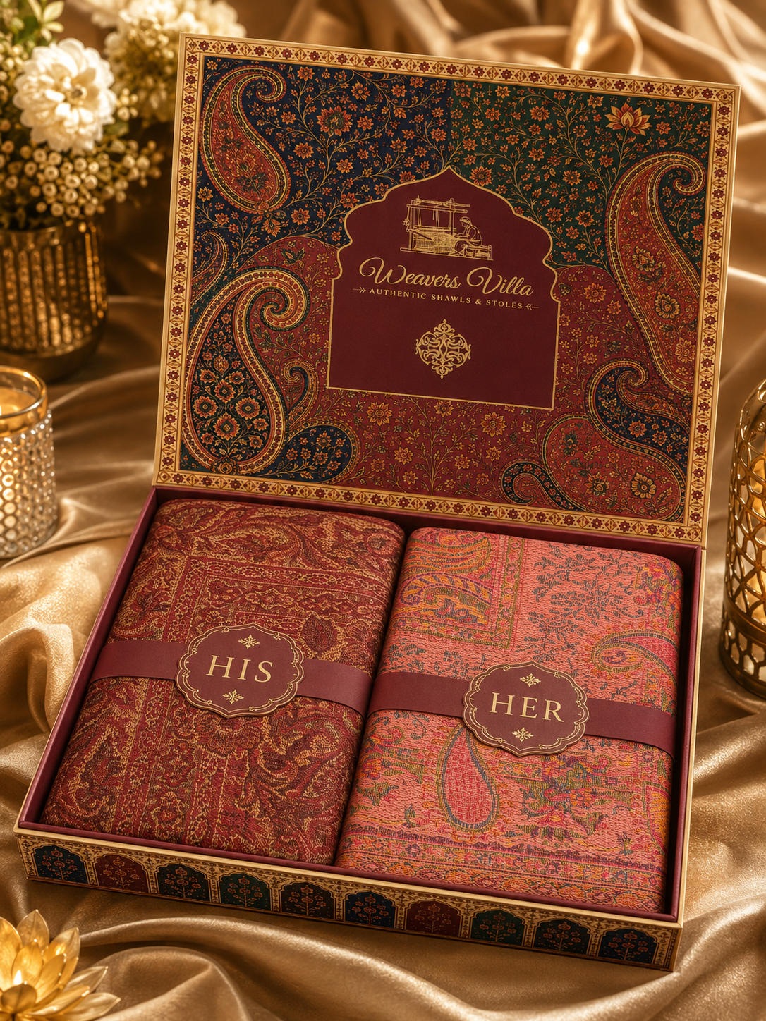 His & Her Jamawar Gift Set — Maroon & Peach