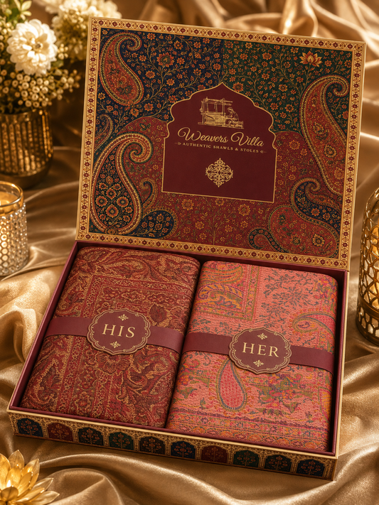 His & Her Jamawar Gift Set — Maroon & Peach