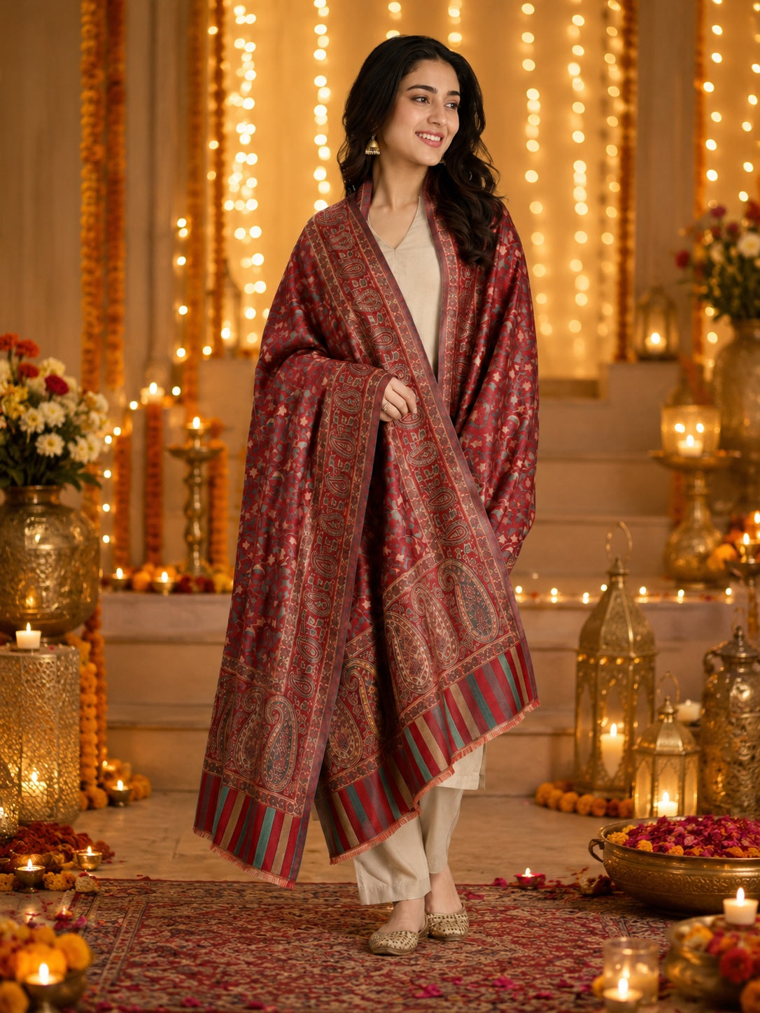 Weavers Villa Women’s Maroon Elegant Paisley Shawl | Soft & Stylish Wrap with Premium Gift Box Packaging
