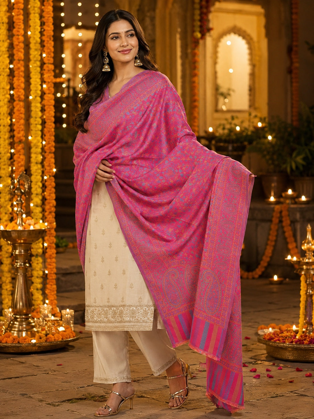 Weavers Villa Women’s Pink Elegant Paisley Shawl | Soft & Stylish Wrap with Premium Gift Box Packaging