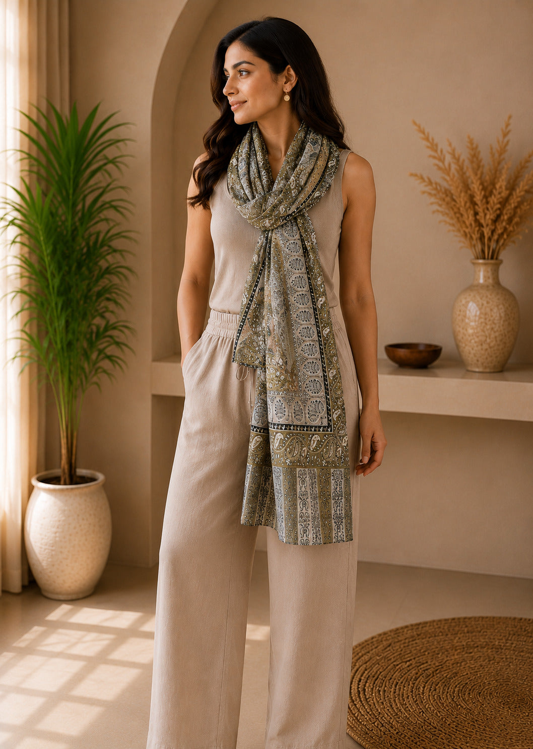 Weavers Villa Luxe Digital Print Modal Stole – Elegance in Every Drape | 28 × 80 Inches