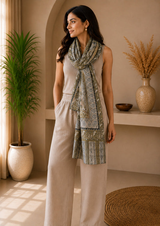 Weavers Villa Luxe Digital Print Modal Stole – Elegance in Every Drape | 28 × 80 Inches