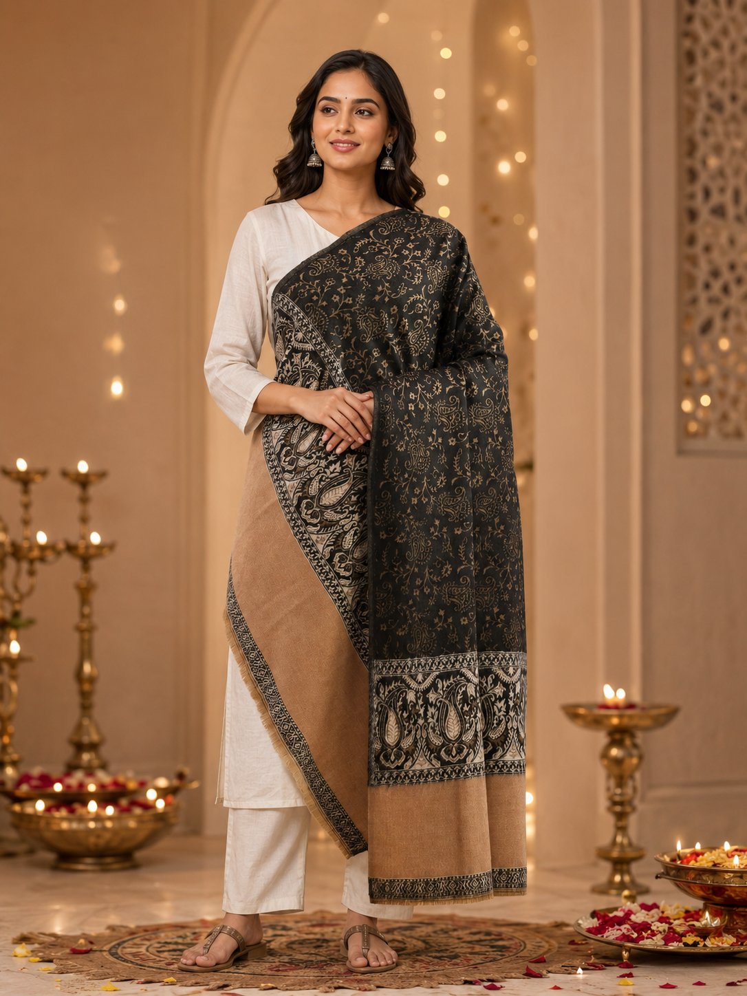 Weavers Villa Black Elegant Paisley Shawl | Soft & Stylish Wrap with Premium Gift Box Packaging