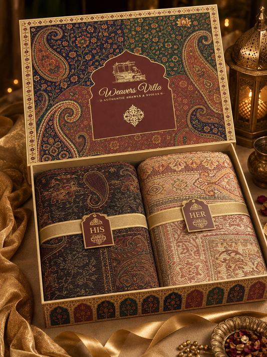 His & Her Jamawar Gift Set — Black & Beige
