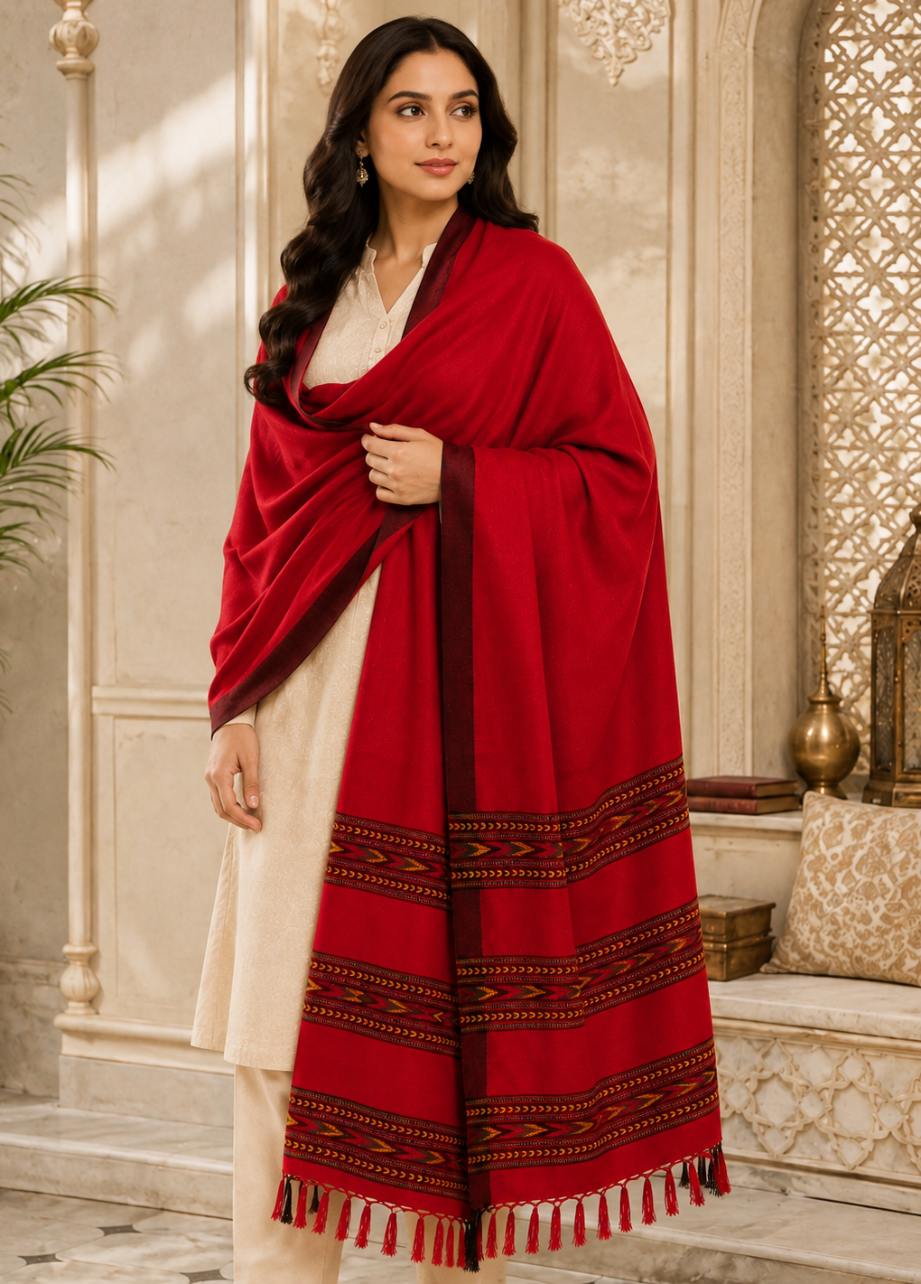 Weavers Villa Women's Acro Wool Kullu Palla Shawl, 100cm X 200cm