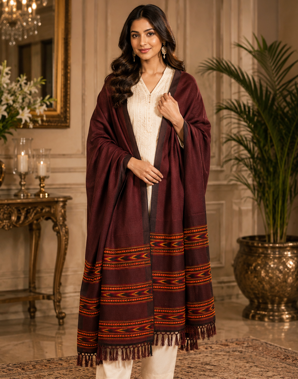 Weavers Villa Women's Acro Wool Kullu Palla Shawl, 100cm X 200cm