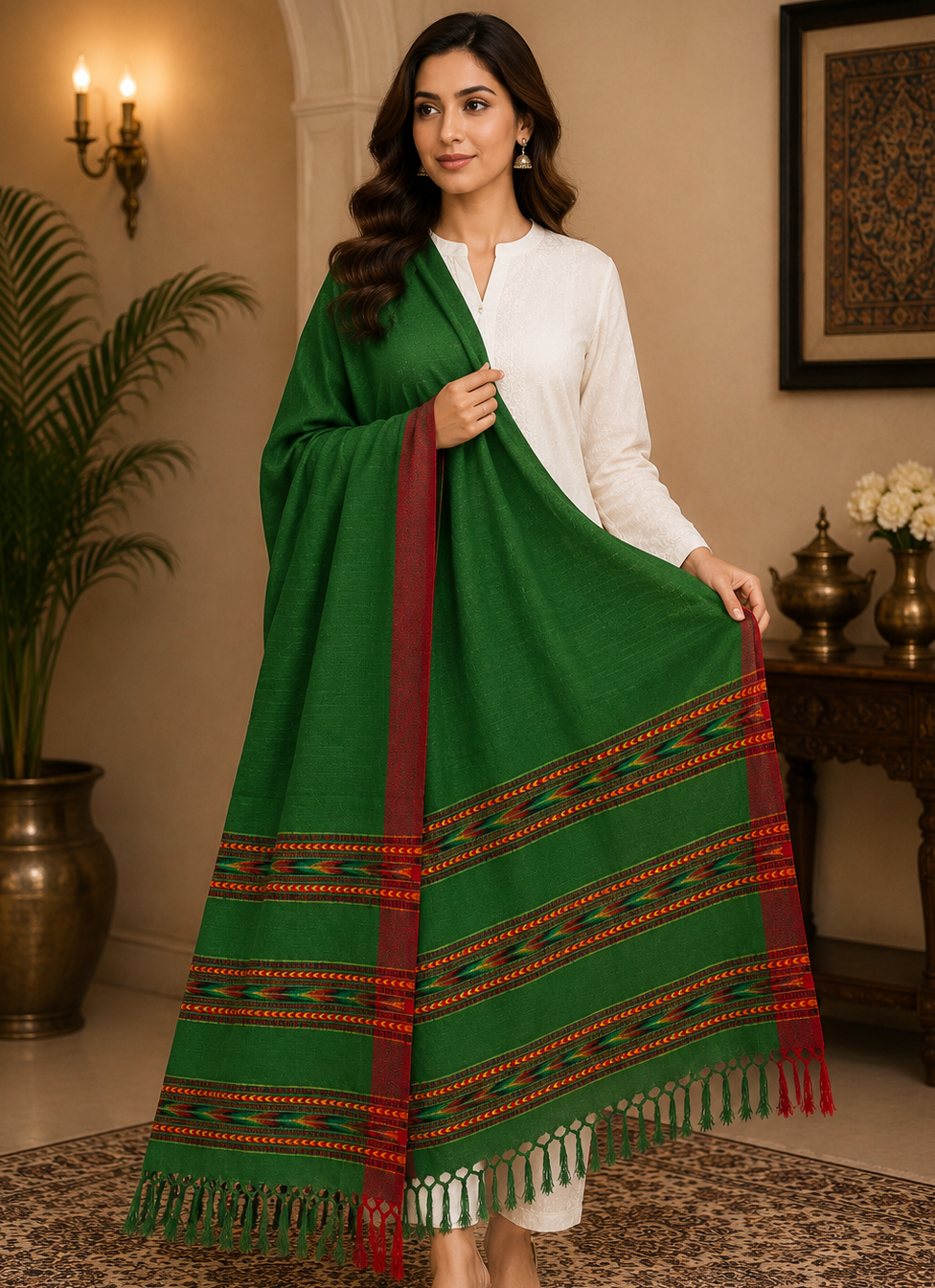 Weavers Villa Women's Acro Wool Kullu Palla Shawl, 100cm X 200cm