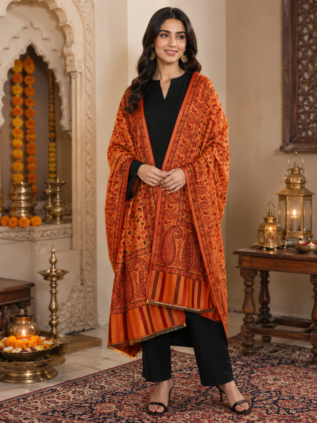 Weavers Villa Women’s Mustard Elegant Paisley Shawl | Soft & Stylish Wrap with Premium Gift Box Packaging