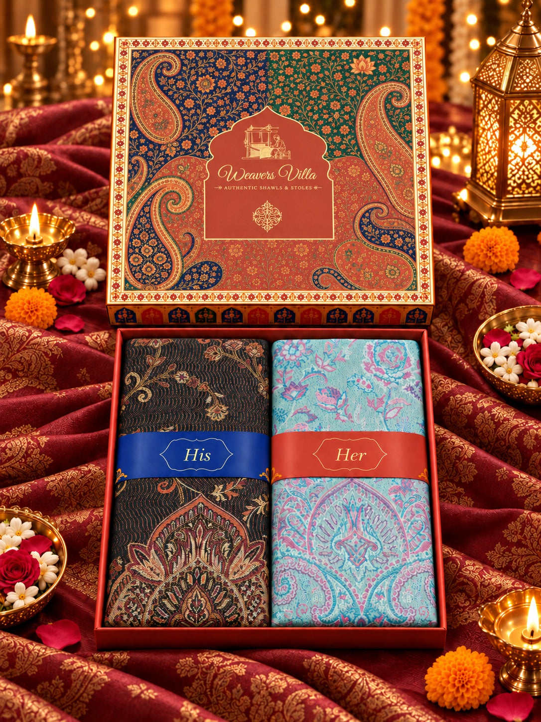 Black and Pista Paisley Shawl Gift Box Set For Men & Women