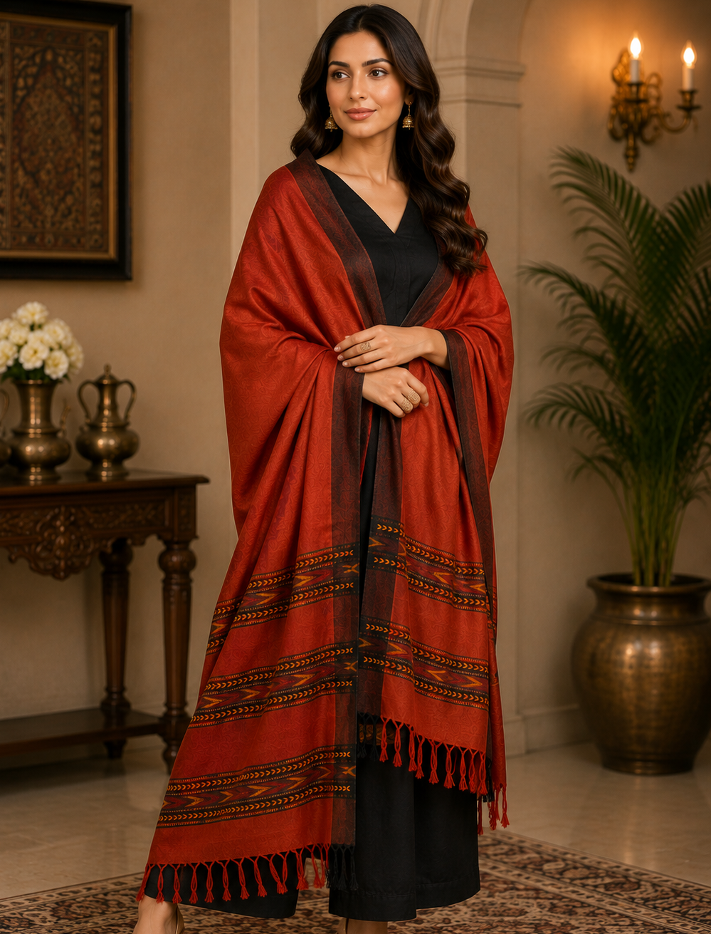 Weavers Villa Women's Acro Wool Kullu Palla Shawl, 100cm X 200cm