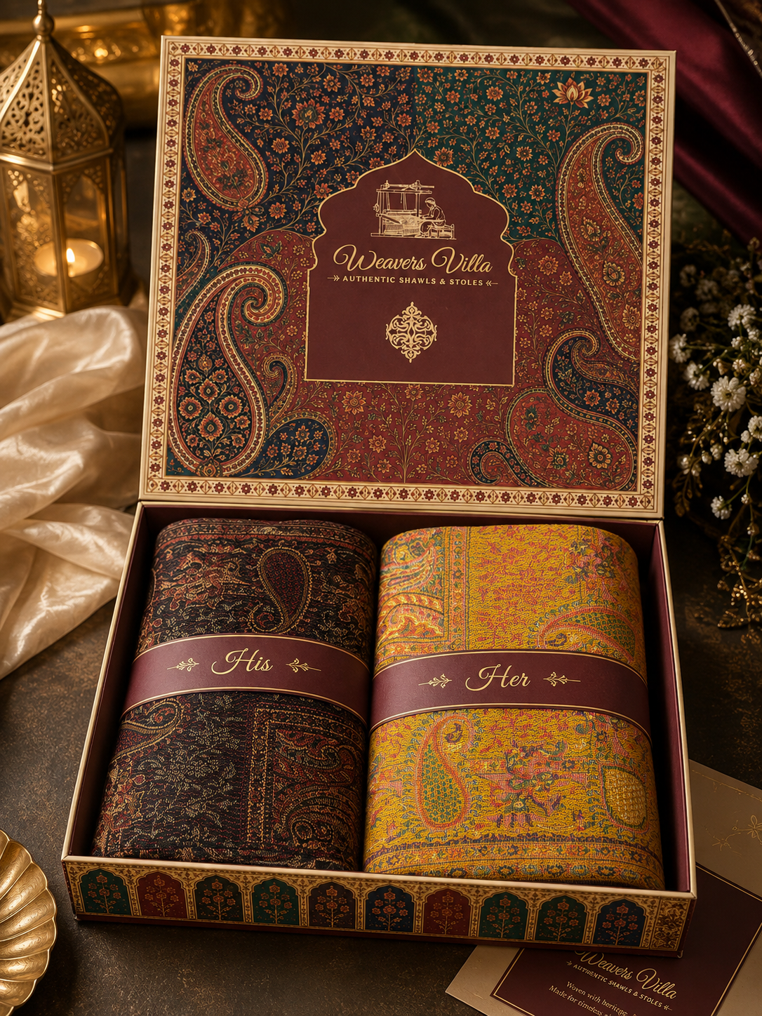 His & Her Jamawar Gift Set — Black & Mustard