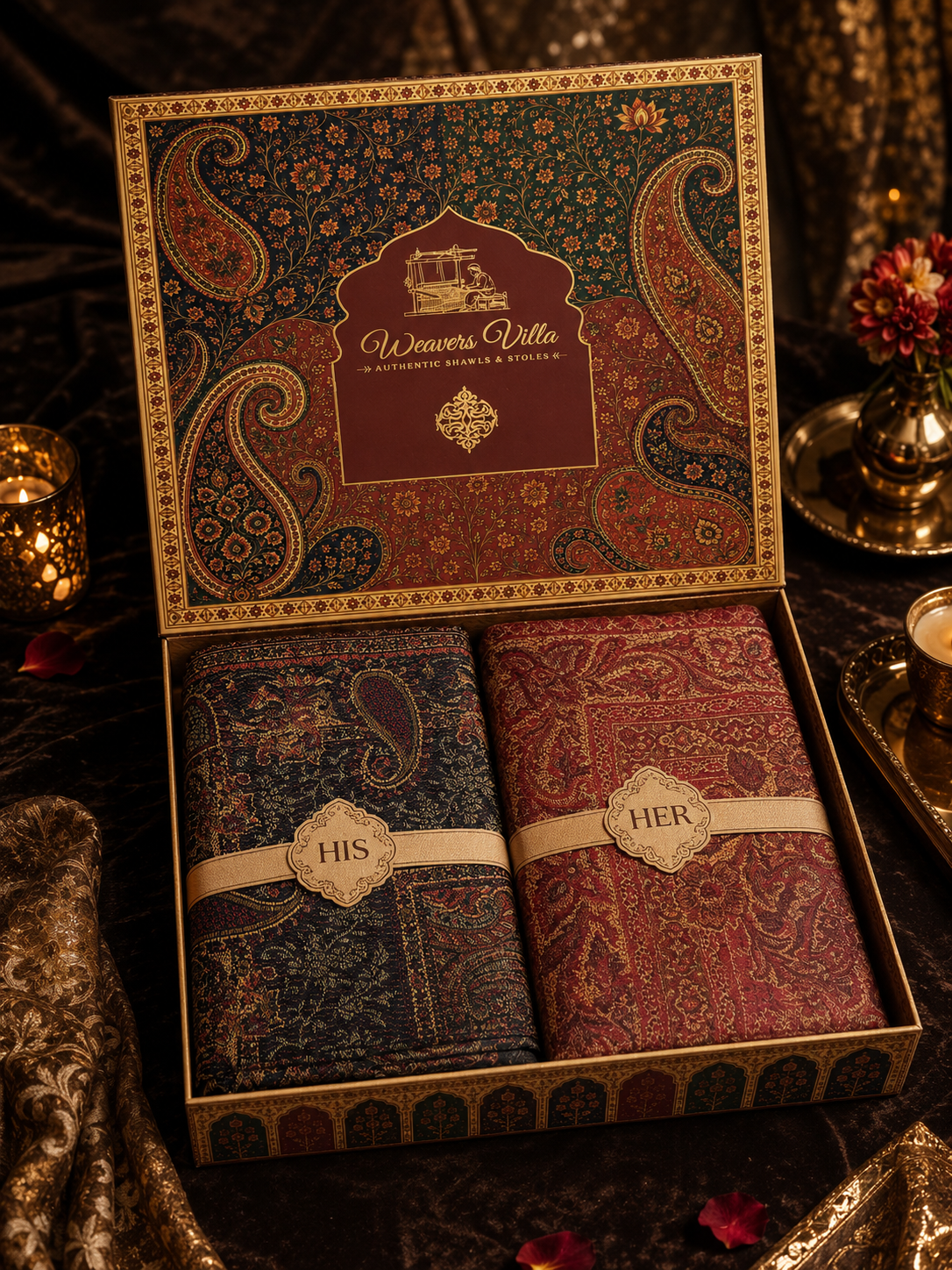 His & Her Jamawar Gift Set — Black & Maroon