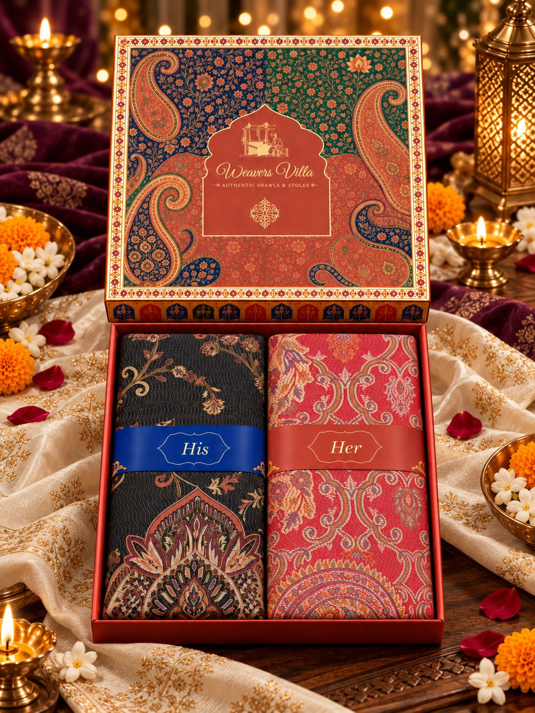 Black and Red Paisley Shawl Gift Box Set For Men & Women
