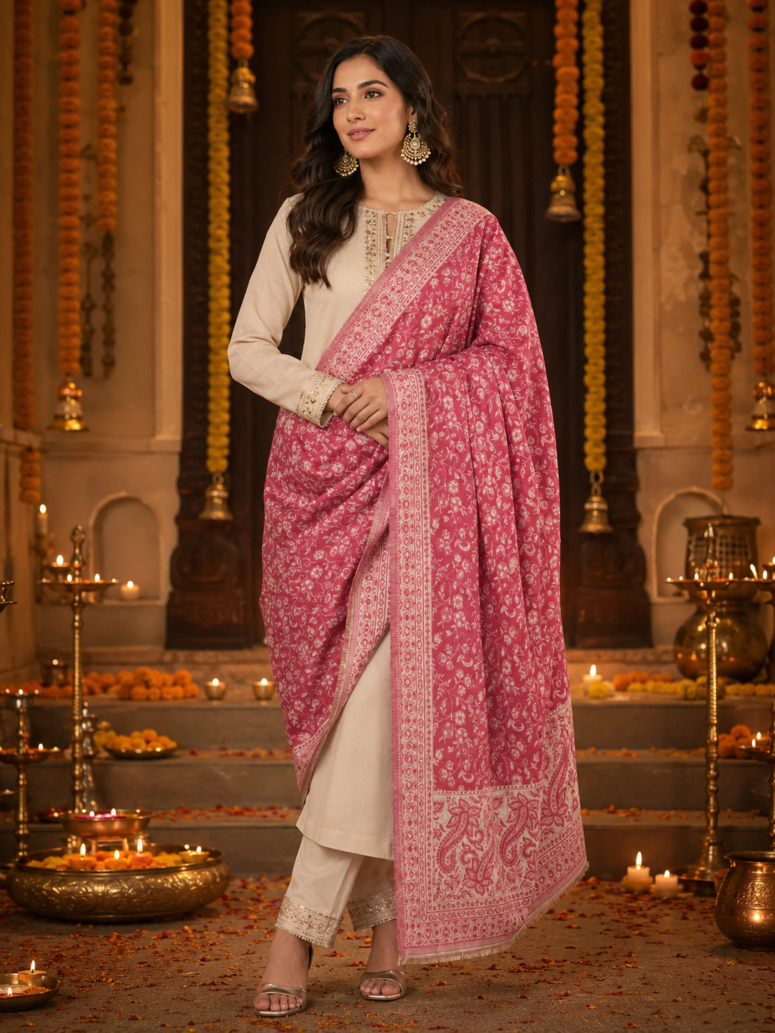 Weavers Villa Pink Elegant Paisley Shawl | Soft & Stylish Wrap with Premium Gift Box Packaging