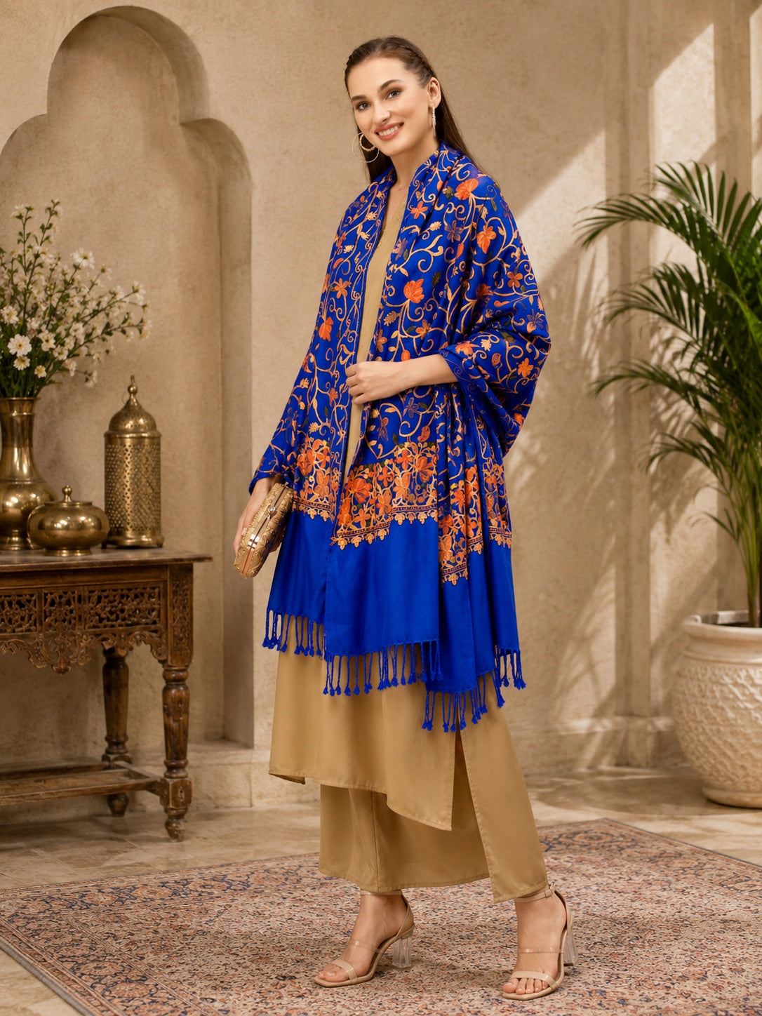 Weavers Villa Designer Acrylic Kashmiri Shawl Embroidery Stole, 70cm x 200cm
